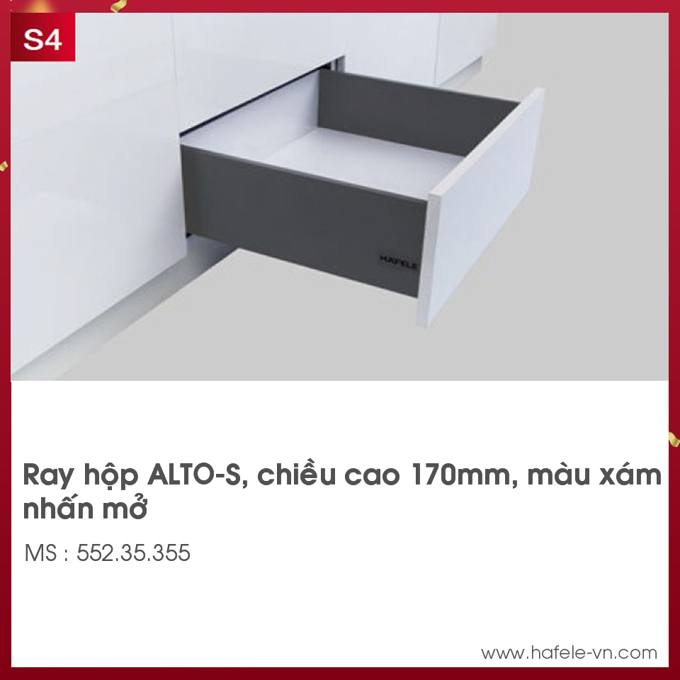 Ray Hộp Alto-S Nhấn Mở H170mm Hafele 552.35.355