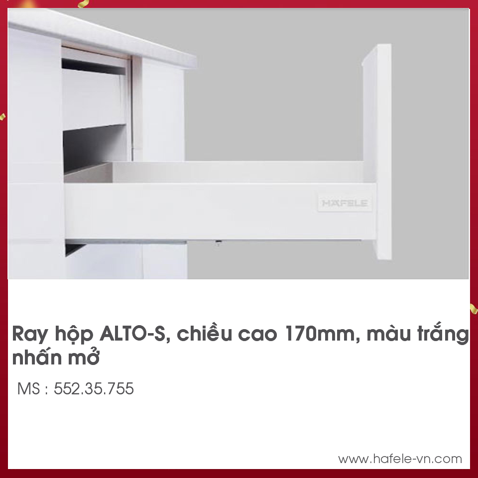 Ray Hộp Alto-S Nhấn Mở H170mm Hafele 552.35.755