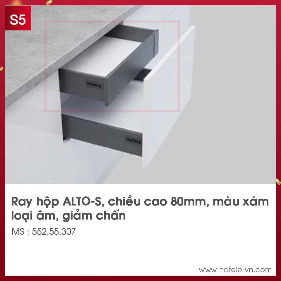 Ray Hộp Allto S Giảm Chấn Cao 80mm Màu Đen Hafele 552.55.307