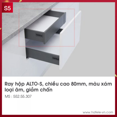 Ray Hộp Allto S Giảm Chấn Cao 80mm Màu Đen Hafele 552.55.307
