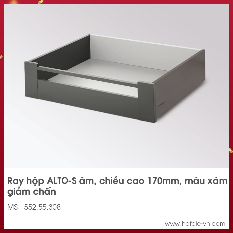 Ray Hộp Alto Nhấn Mở Giảm Chấn H170mm Hafele 552.55.308