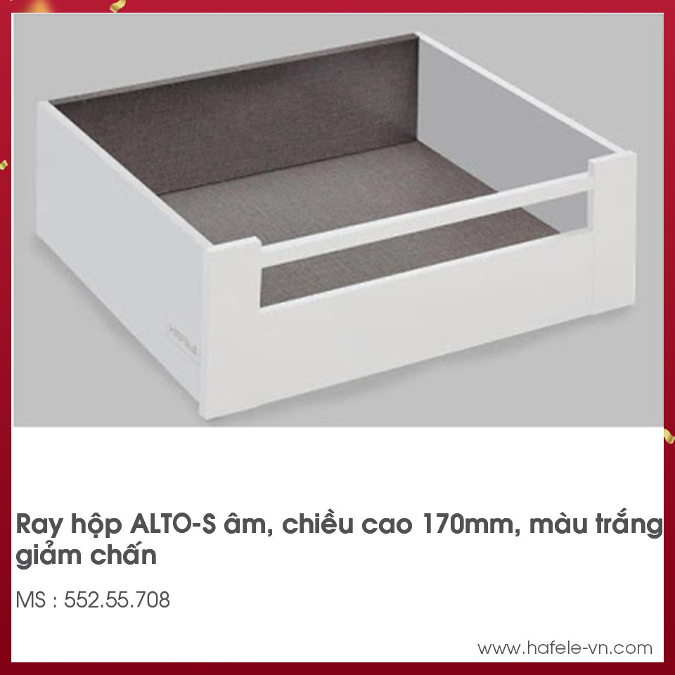 Ray Hộp Alto-S Nhấn Mở Giảm Chấn H170mm Hafele 552.55.708