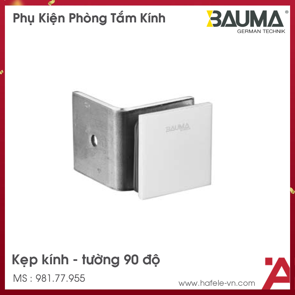 Kẹp Kính Tường 90º Phòng Tắm Kính Bauma 981.77.955