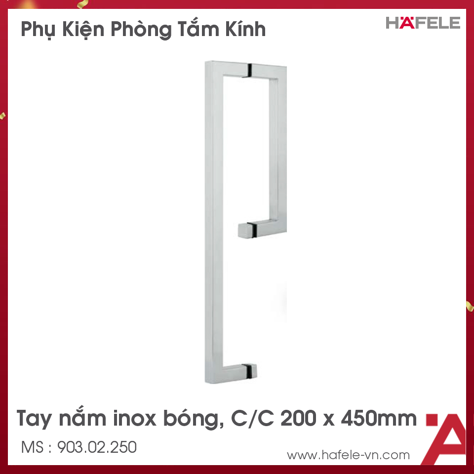 Tay Nắm Phòng Tắm Kính C/C 200 x 450mm Hafele 903.02.250