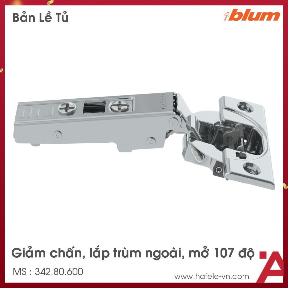 Bản Lề Clip Top giảm Chấn 107º Trùm Ngoài Blum 342.80.600