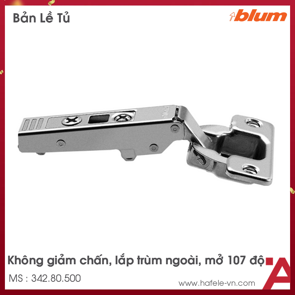 Bản Lề Clip Top Không Giảm Chấn 107º Trùm Ngoài Blum 342.80.500