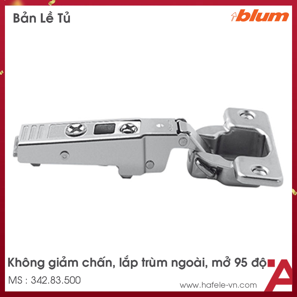 Bản Lề Cho Gỗ Dày 25mm Trùm Ngoài Blum 342.83.500