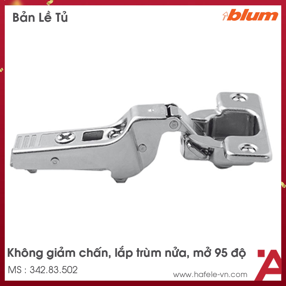 Bản Lề Cho Gỗ Dày 25mm Trùm Nửa Blum 342.83.502
