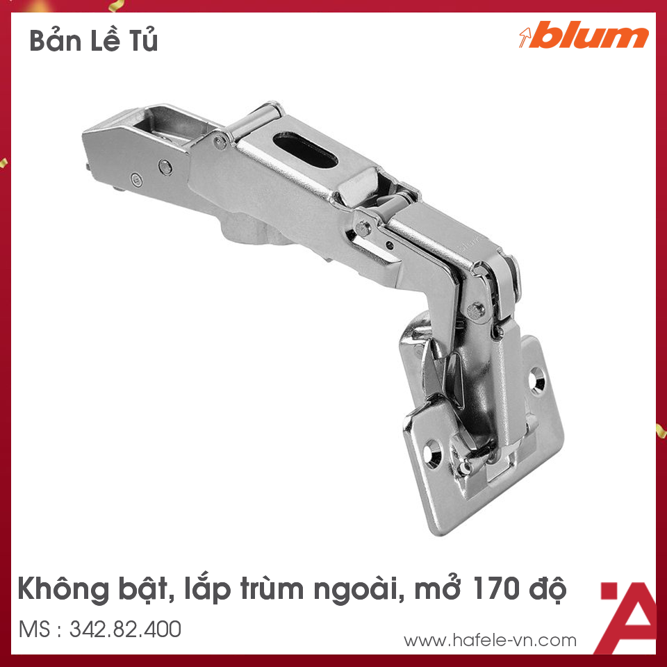 Bản Lề Clip-Top 170º Trùm Ngoài Không Bật Blum 342.82.400