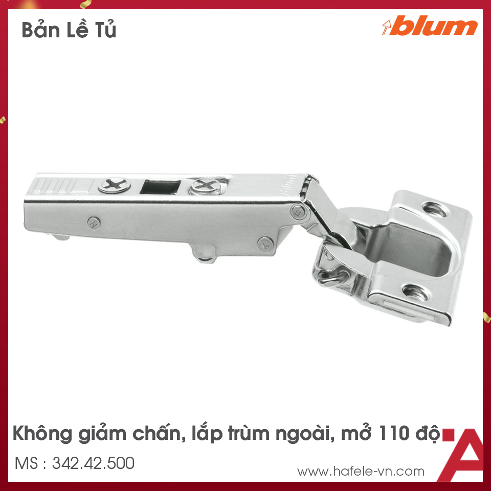 Bản Lề Clip Top Không Giảm Chấn 110º Trùm Ngoài Blum 342.42.500