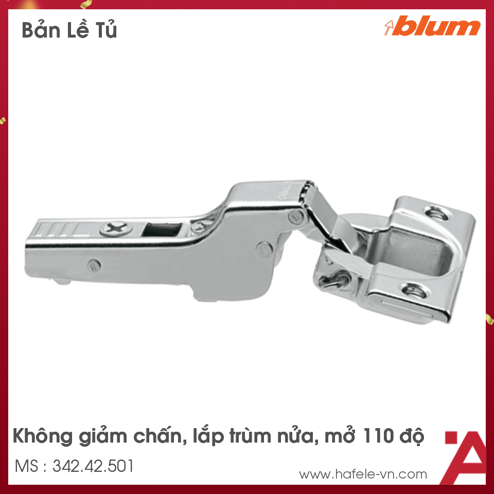 Bản Lề Clip Top Không Giảm Chấn 110º Trùm Nửa Blum 342.42.501