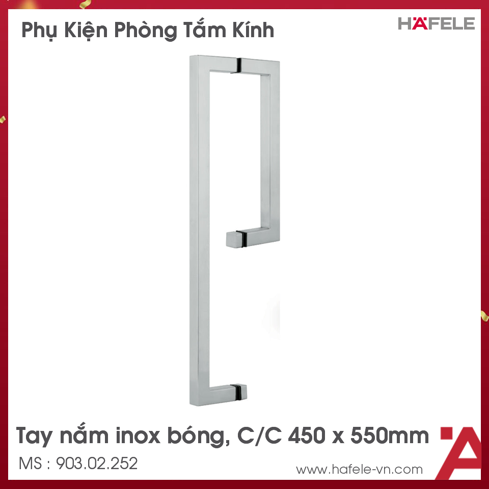 Tay Nắm Phòng Tắm Kính C/C450x550mm Hafele 903.02.252