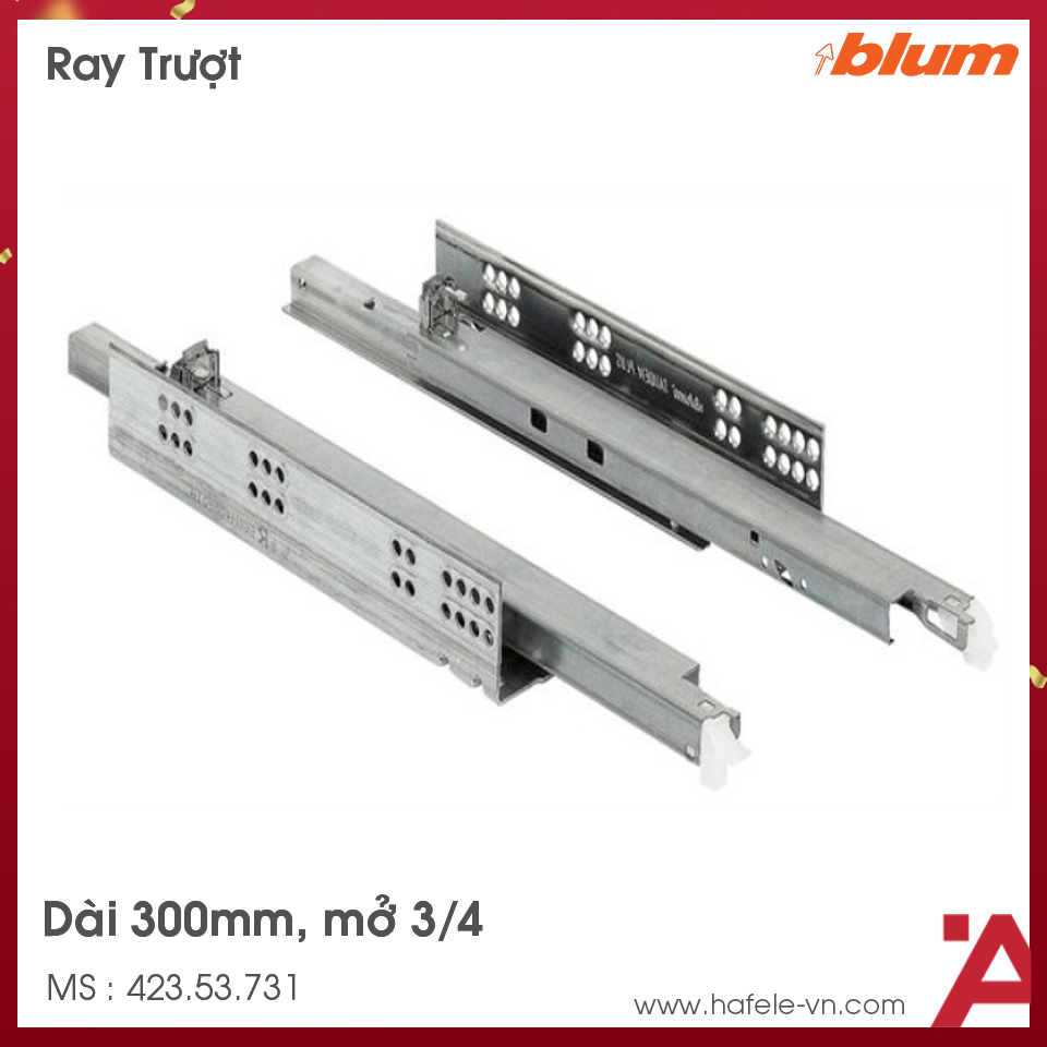 Ray Âm Giảm Chấn 300mm Mở 3/4 Blum 423.53.731