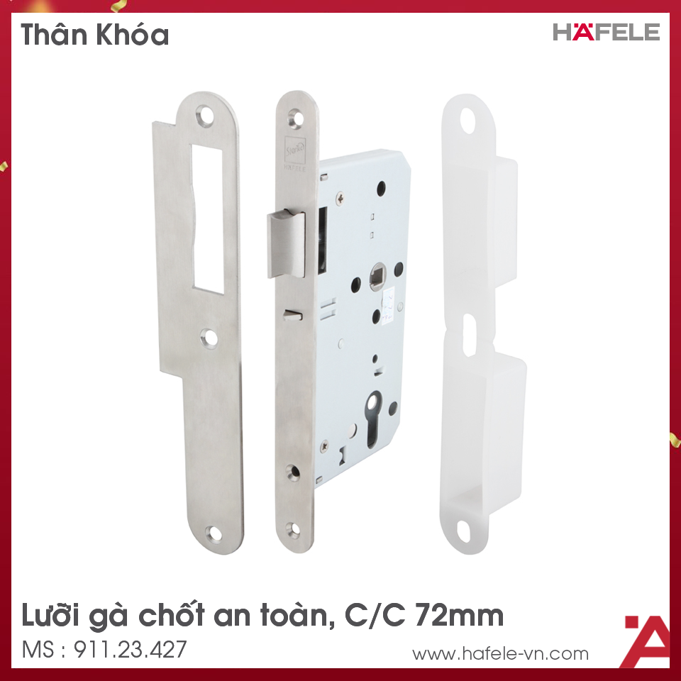 Thân Khóa Lưỡi Gà Chốt An Toàn C/C 72mm Hafele 911.23.427