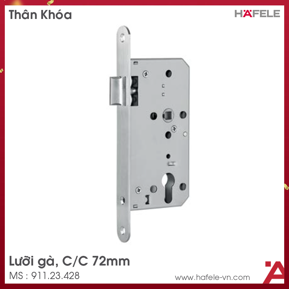 Thân Khóa Lưỡi Gà C/C 72mm Hafele 911.23.428
