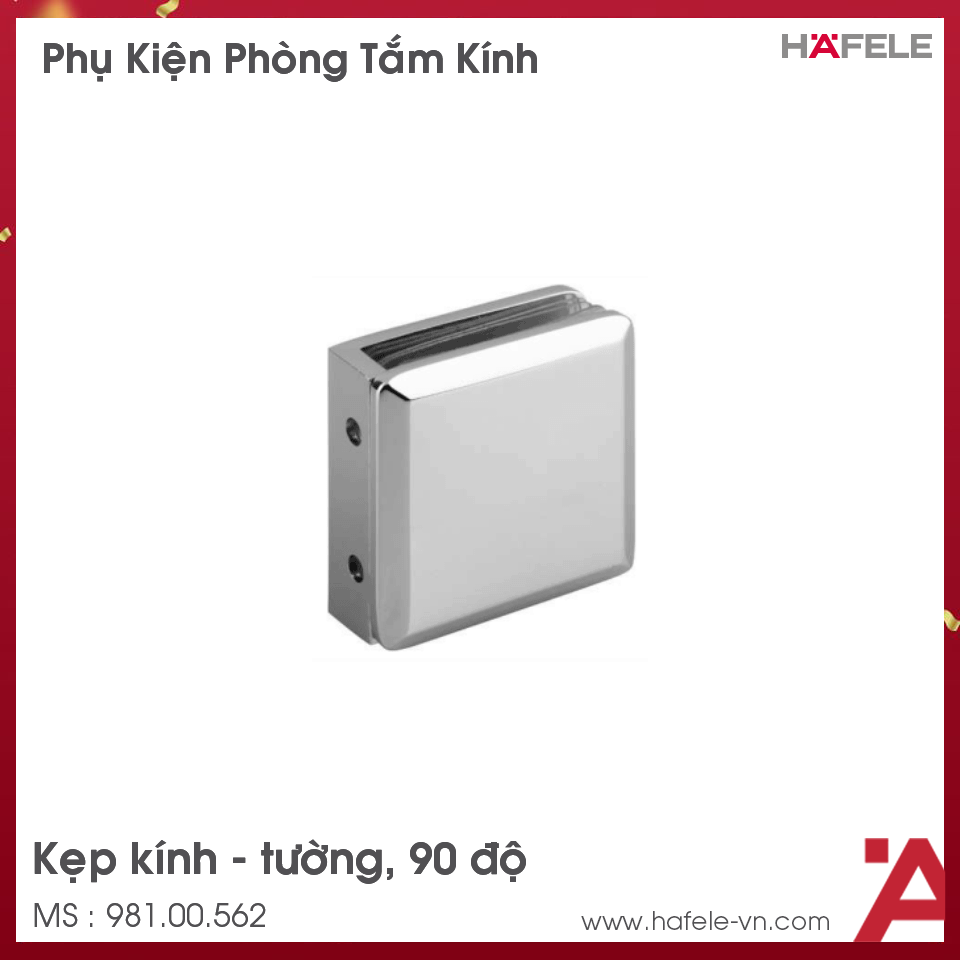 Kẹp Kính Tường Nhà Tắm 90° Hafele 981.00.562