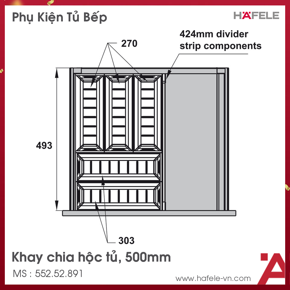 Khay Chia Ngăn Kéo 500mm Bằng Inox Hafele 552.52.891