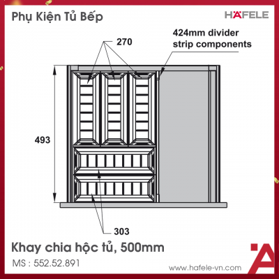 Khay Chia Ngăn Kéo 500mm Bằng Inox Hafele 552.52.891