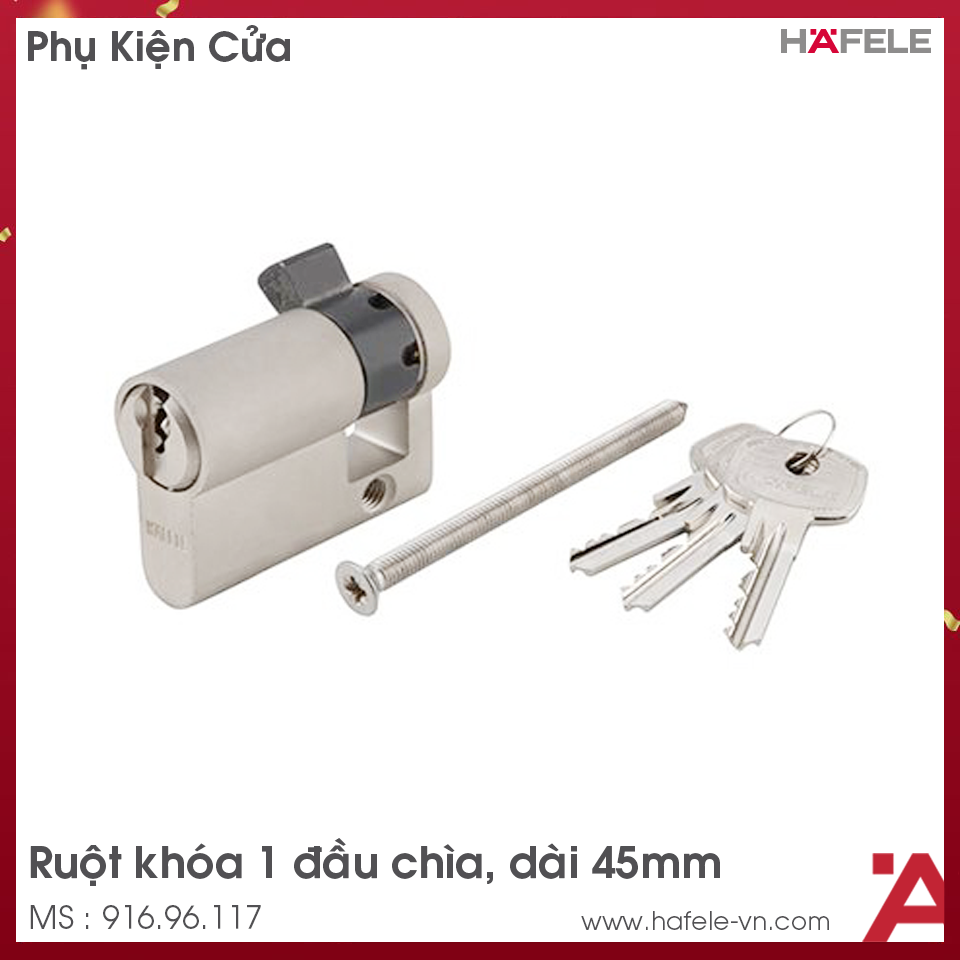 Ruột Khóa 1 Đầu Chìa 45mm Hafele 916.96.117