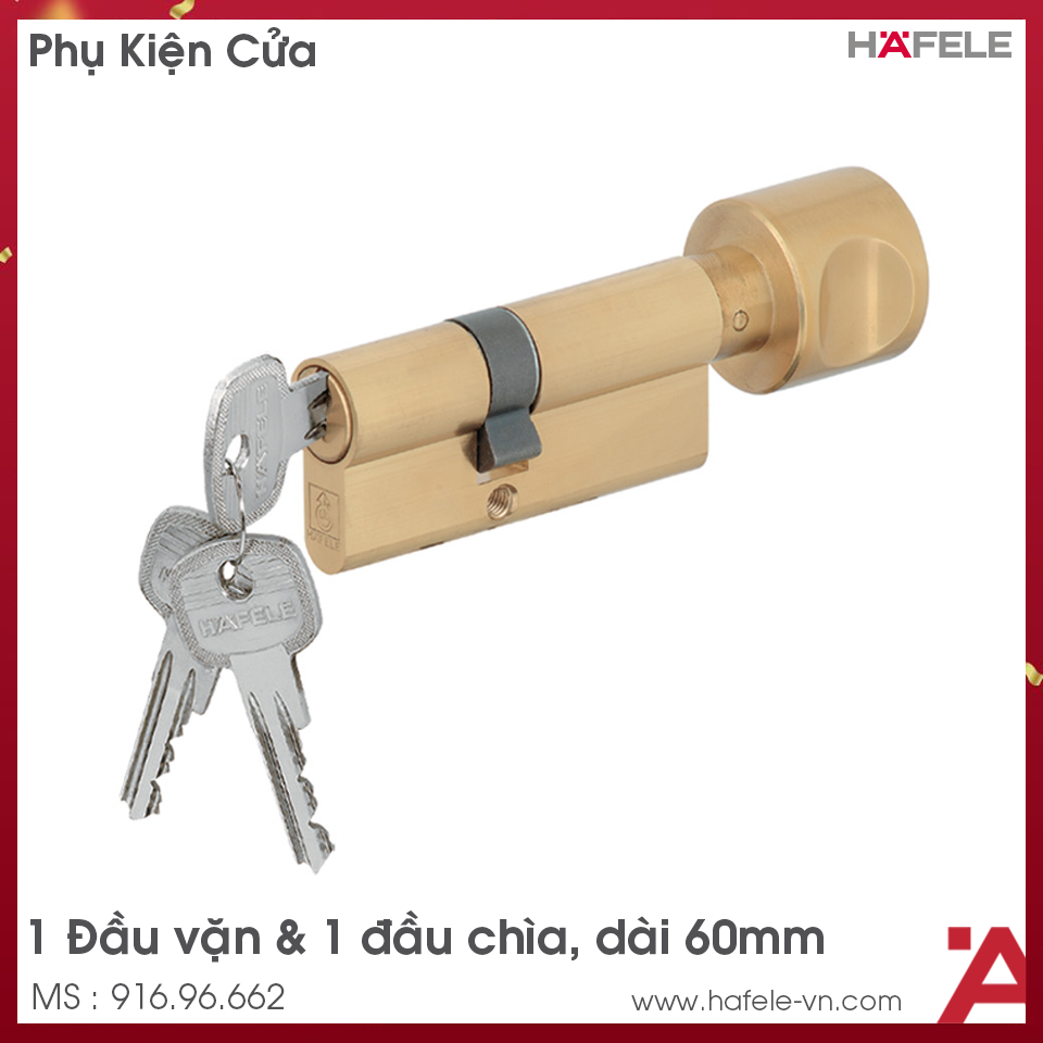 Ruột Khóa 1 Đầu Vặn 1 Đầu Chìa 60mm Hafele 916.96.662