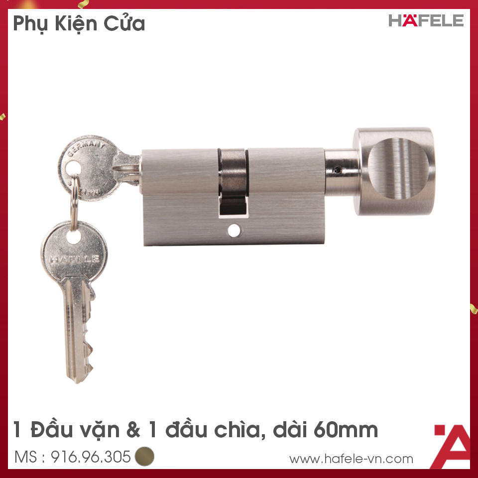 Ruột Khóa 1 Đầu Vặn 1 Đầu Chìa 60mm Hafele 916.96.305