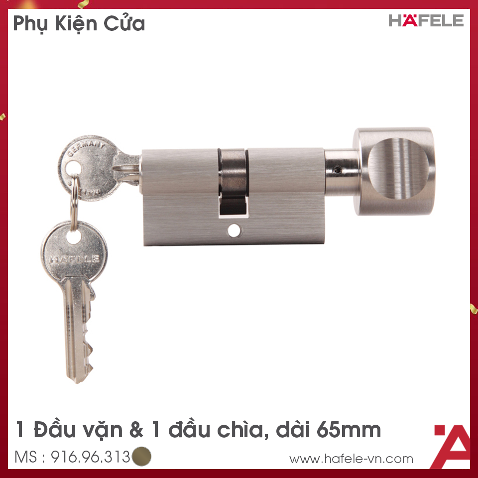 Ruột Khóa 1 Đầu Vặn 1 Đầu Chìa 65mm Hafele 916.96.313