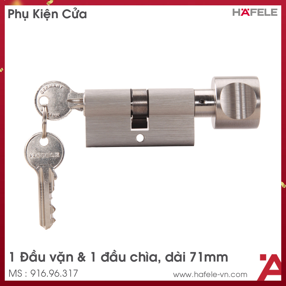 Ruột Khóa 1 Đầu Vặn 1 Đầu Chìa 71mm Hafele 916.96.317