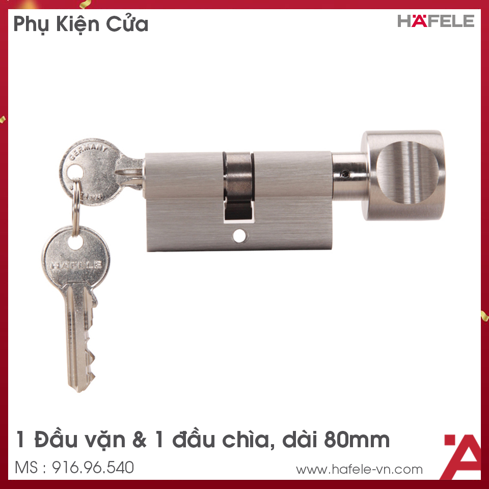 Ruột Khóa 1 Đầu Vặn 1 Đầu Chìa 80mm Hafele 916.96.540