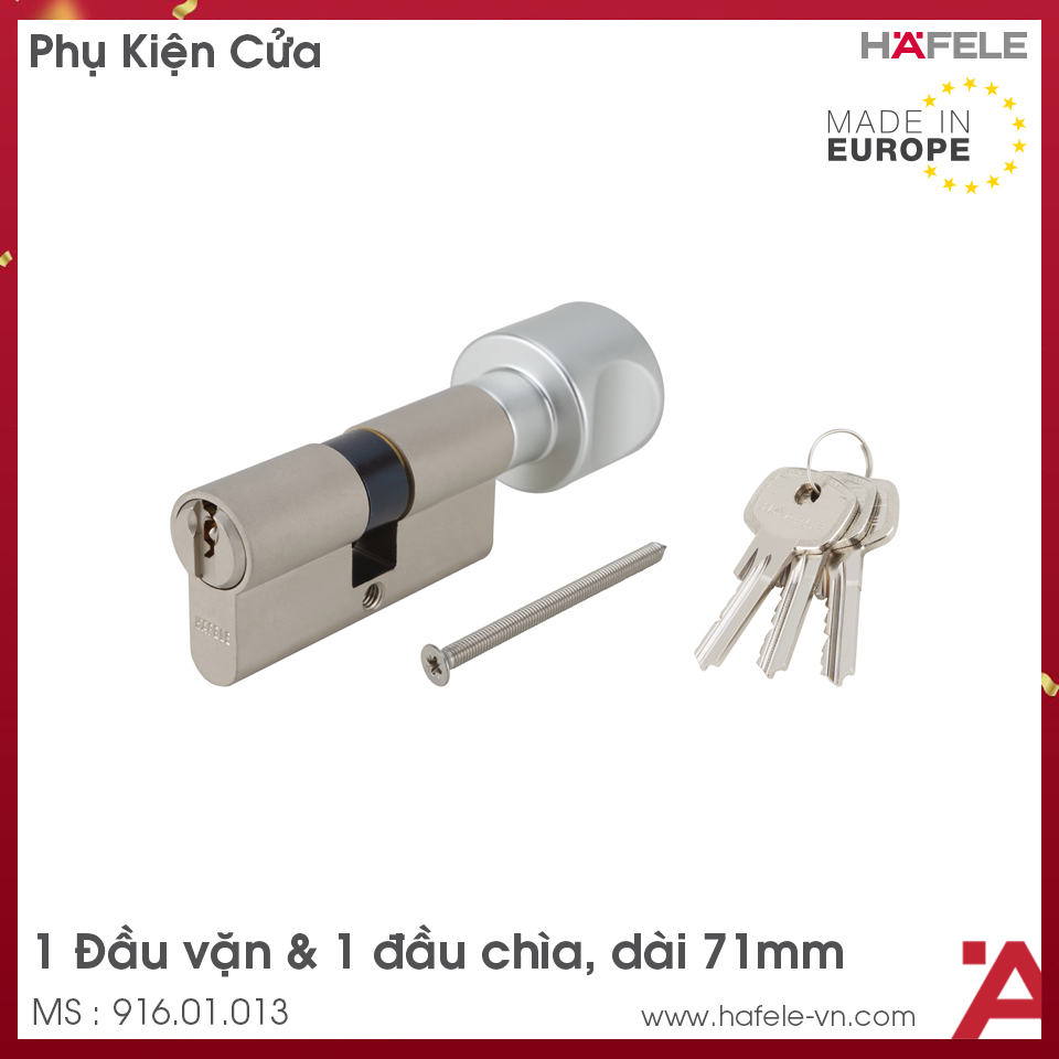 Ruột Khóa 1 Đầu Chìa 1 Đầu Vặn 71mm Hafele 916.01.013