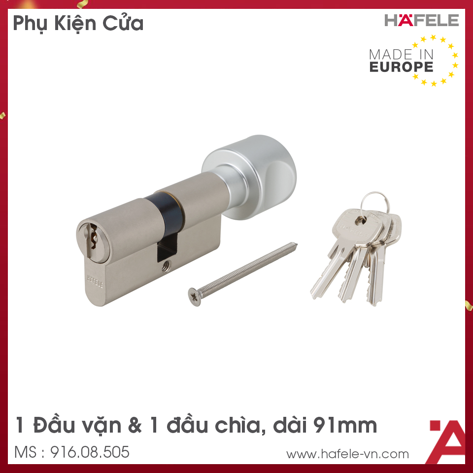 Ruột Khóa 1 Đầu Chìa 1 Đầu Vặn 91mm Hafele 916.08.505