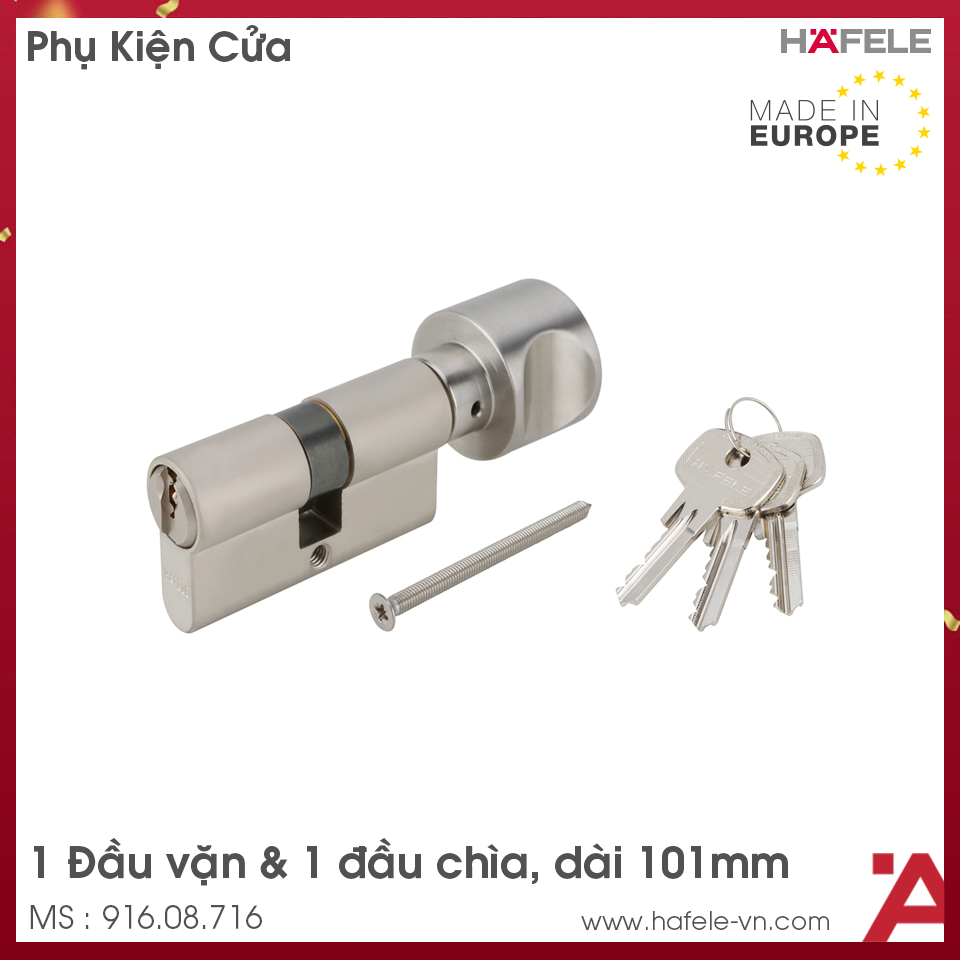 Ruột Khóa 1 Đầu Chìa 1 Đầu Vặn 101mm Hafele 916.08.716