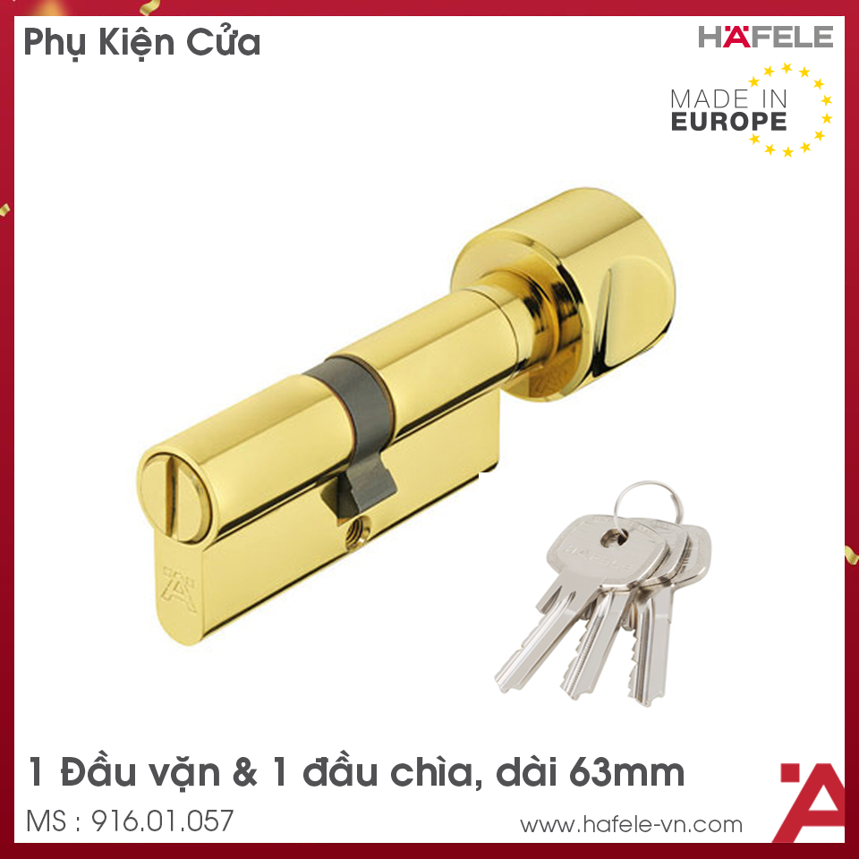 Ruột Khóa 1 Đầu Chìa 1 Đầu Vặn 63mm Hafele 916.01.057