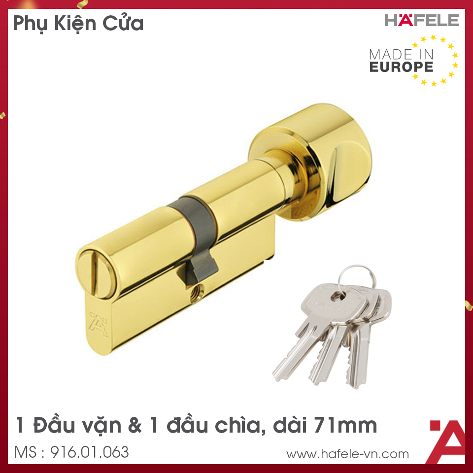 Ruột Khóa 1 Đầu Chìa 1 Đầu Vặn 71mm Hafele 916.01.063