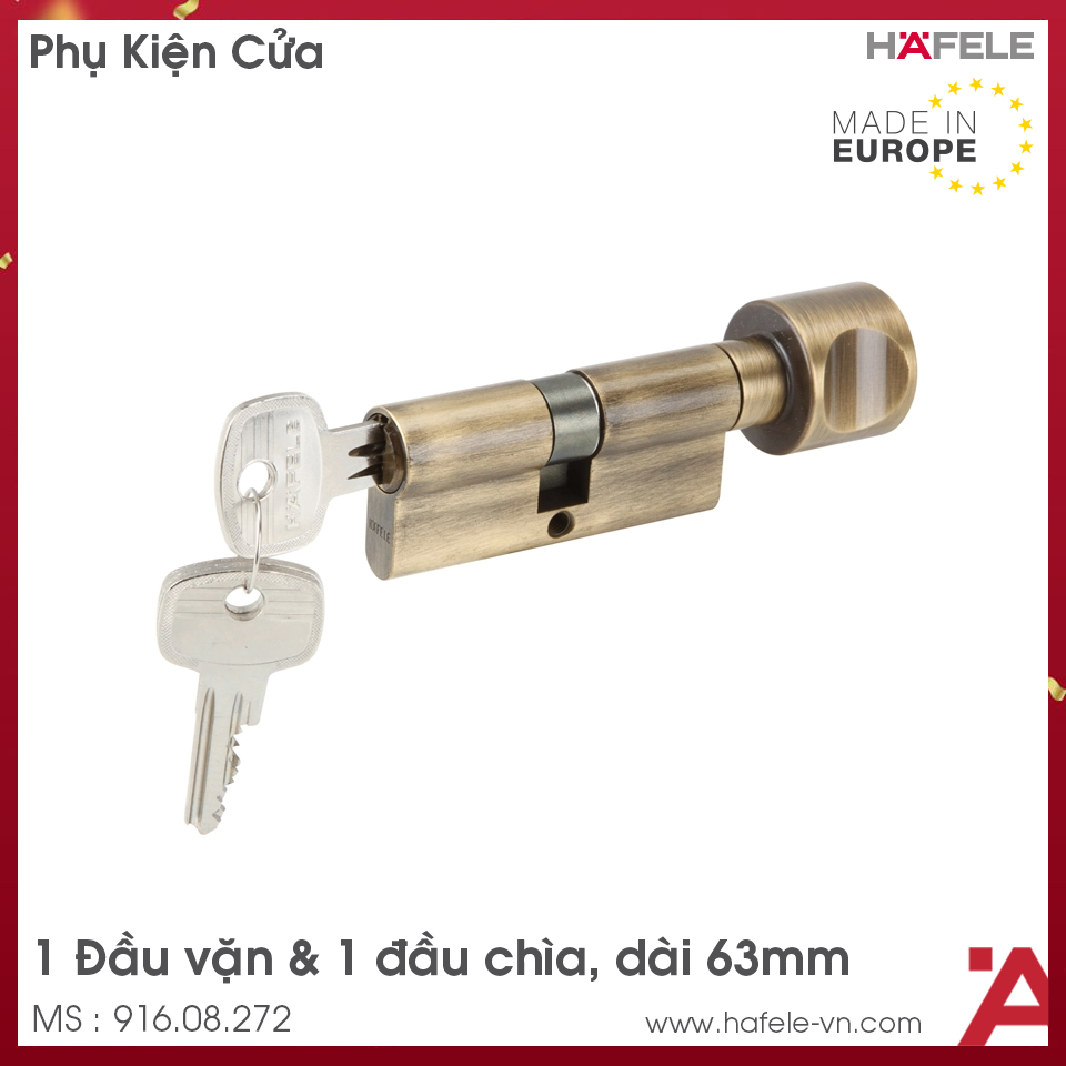 Ruột Khóa 1 Đầu Chìa 1 Đầu Vặn 63mm Hafele 916.08.272
