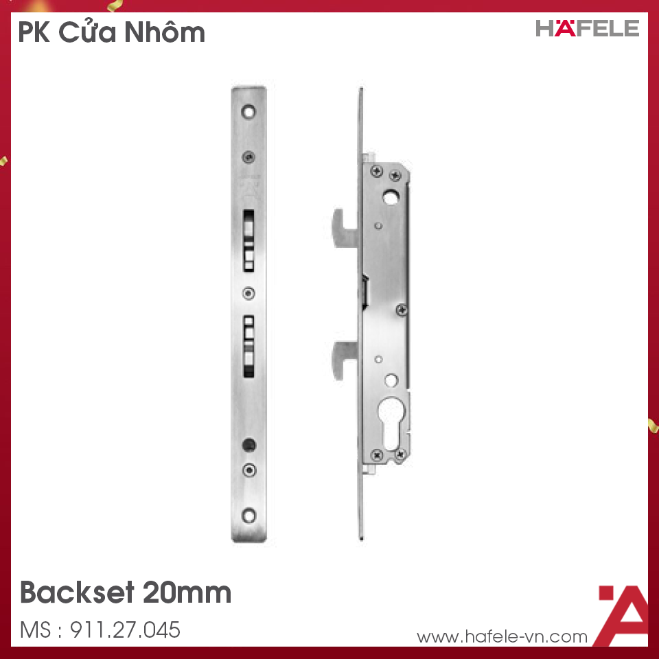 Thân Khóa Cửa Trượt Nhôm 20mm Hafele 911.27.045