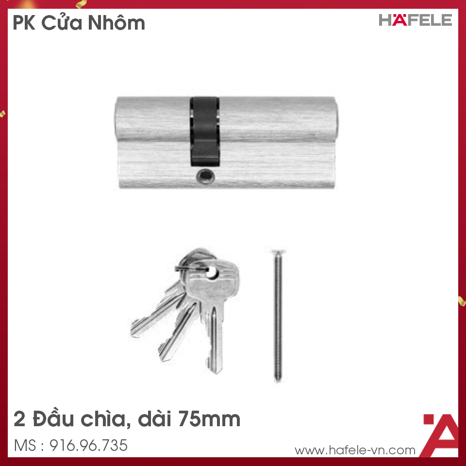 Ruột Khóa Cửa Nhôm 2 Đầu Chìa 75mm Hafele 916.96.735