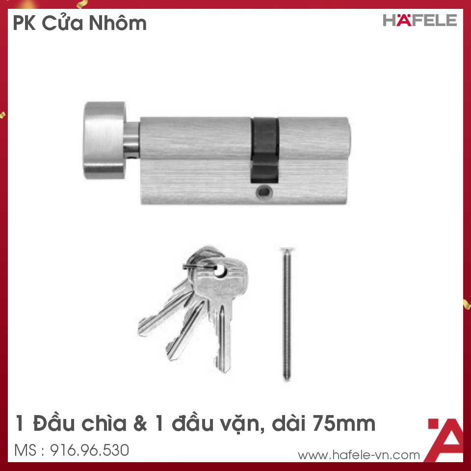 Ruột Khóa Cửa Nhôm 1 Đầu Chìa 1 Đầu Vặn 75mm Hafele 916.96.530