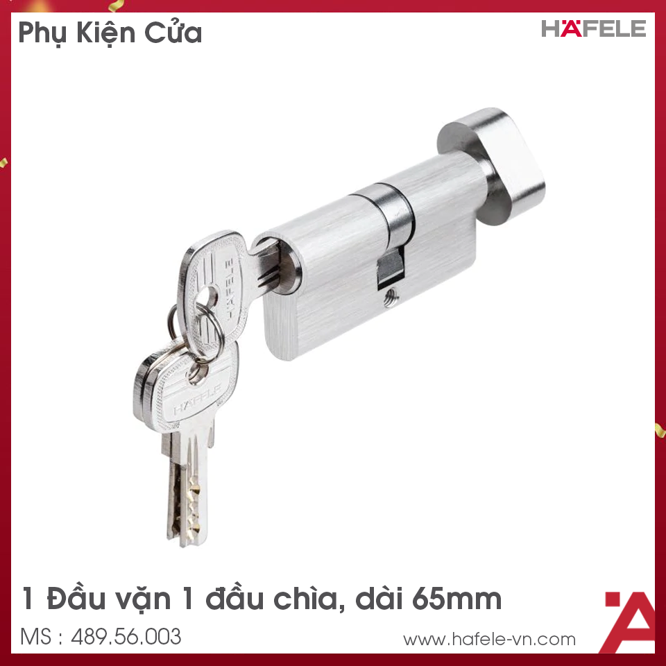 Ruột Khóa 1 Đầu Chìa 1 Đầu Vặn 65mm Hafele 489.56.003