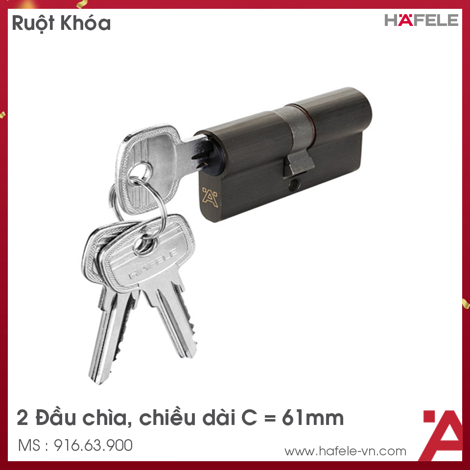 Ruột Khóa 2 Đầu Chìa 61mm Hafele 916.63.900