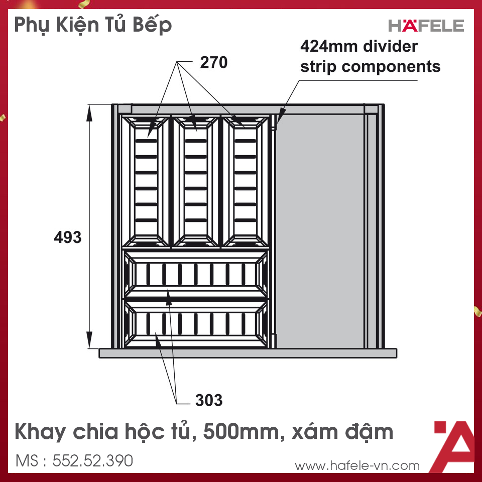 Khay Chia Ngăn Kéo 500mm Bằng Inox Hafele 552.52.390