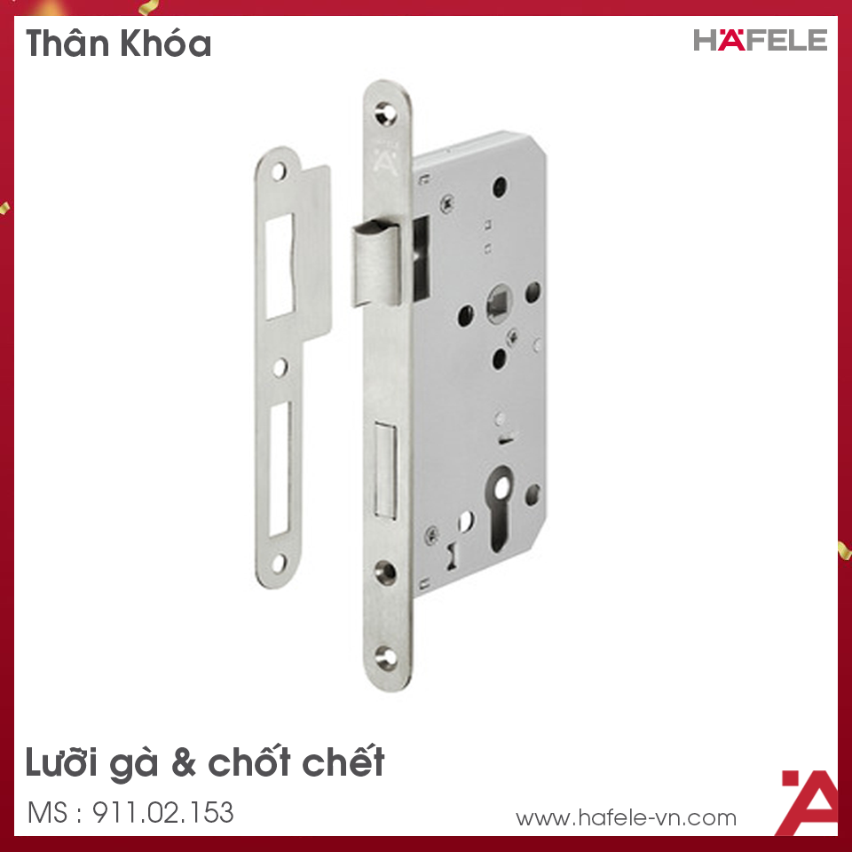 Thân Khóa Lưỡi Gà & Chốt Chết E55/72A Hafele 911.02.153