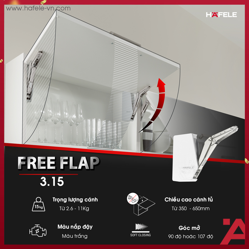 Bộ Tay Nâng Free Flap 3.15 Hafele 493.05.850