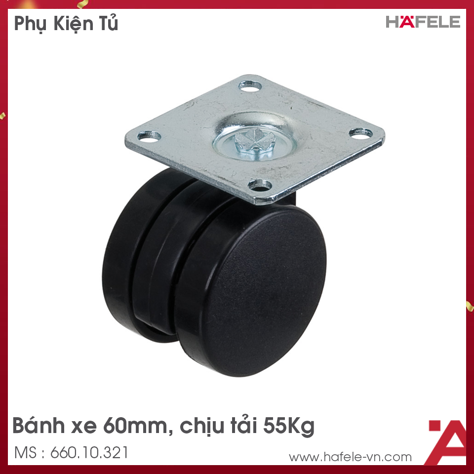 Bánh Xe Đôi 60mm Chịu Tải 55Kg Hafele 660.10.321