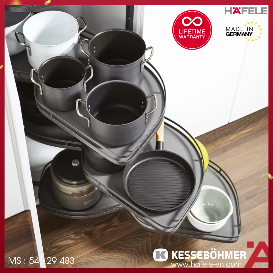 Rổ Góc LeMans II 4 Khay Màu Đen Xoay Trái Hafele 541.29.483
