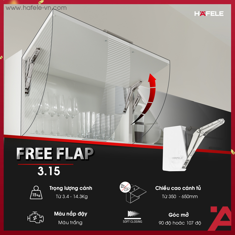 Bộ Tay Nâng Free Flap 3.15 Hafele 493.05.851