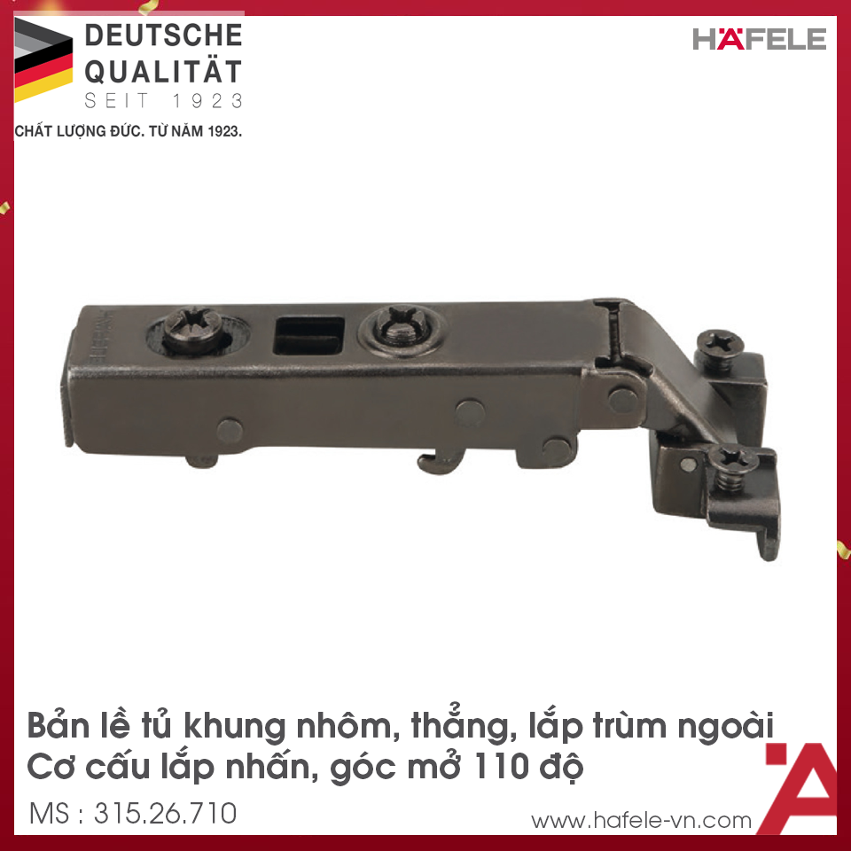 Bản Lề Metalla SM 110º Trùm Ngoài Hafele 315.26.710