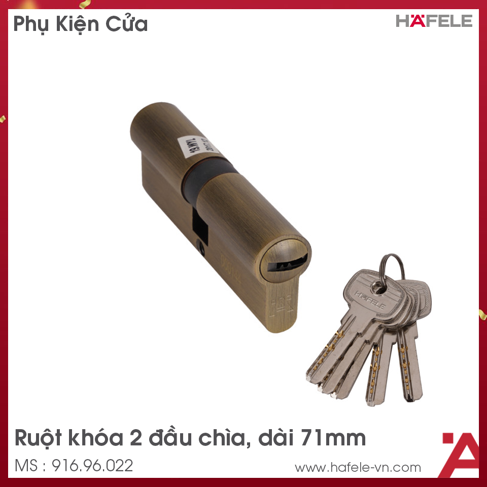 Ruột Khóa 2 Đầu Chìa Dài 71mm Hafele 916.96.022