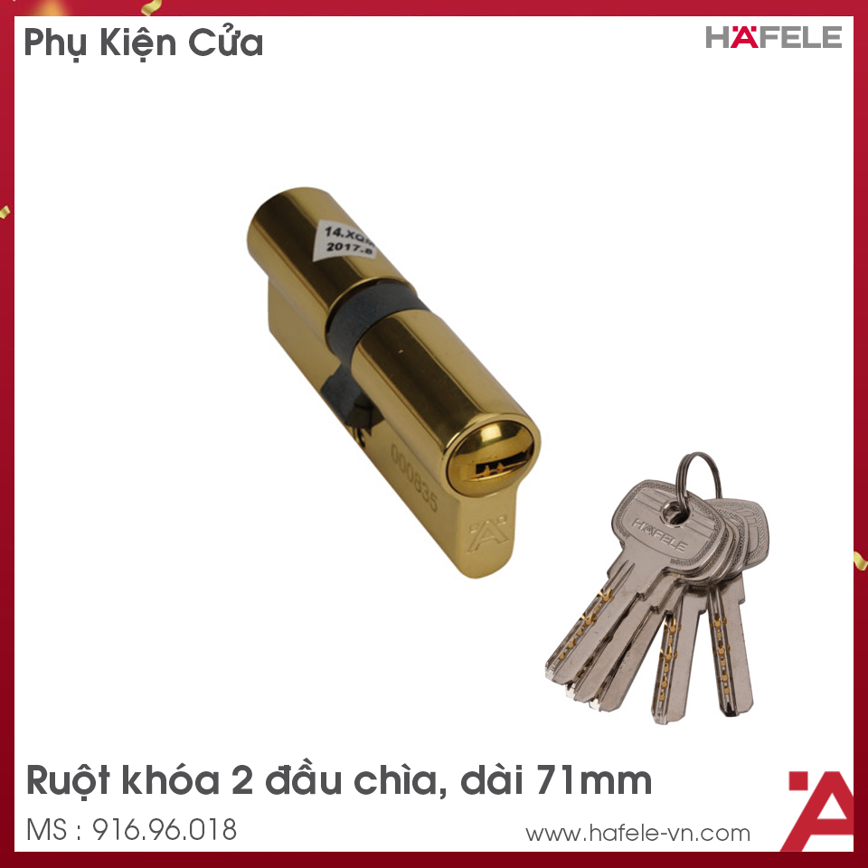 Ruột Khóa 2 Đầu Chìa 71mm Hafele 916.96.018