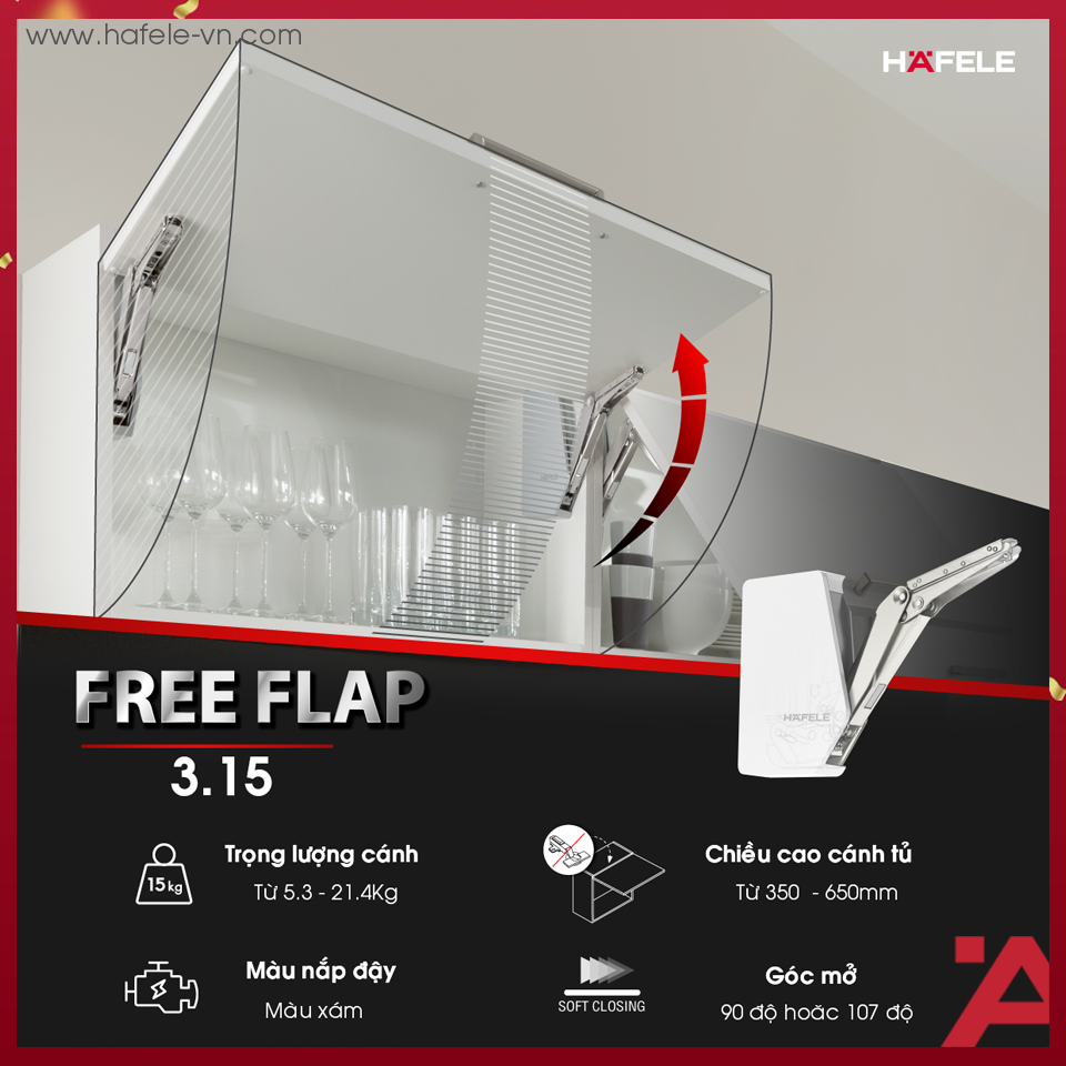 Bộ Tay Nâng Free Flap 3.15 Hafele 493.05.862