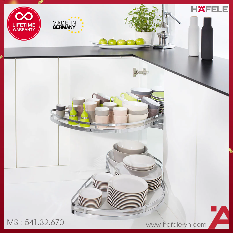 Bộ Rổ Góc Lemans II Trắng Xoay Phải Hafele 541.32.670